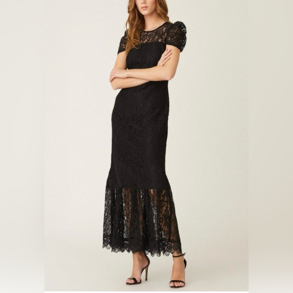 Shoshanna Midnight Darcy Floral Lace Midi-Dress
